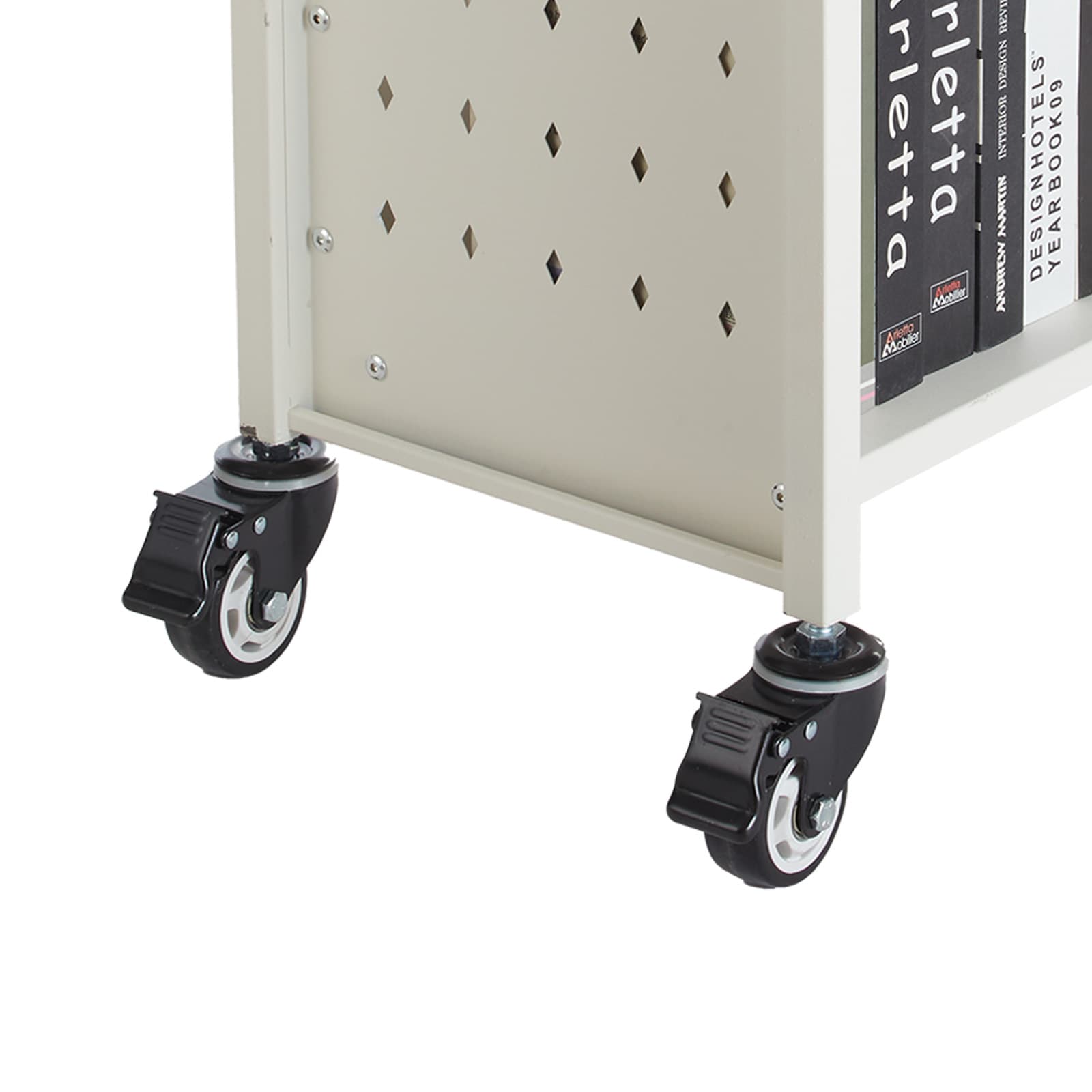 3-tier Rolling Book Cart With Single Sided L-shaped Shelving Unit_voghion.com